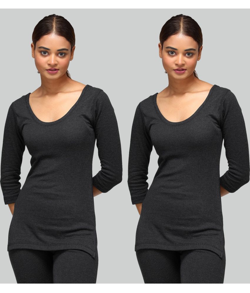     			Amul Cotton Blend Thermal Tops - Black Pack of 2