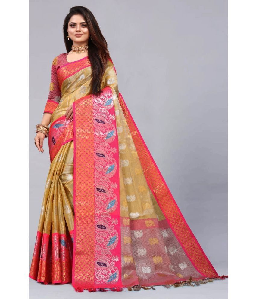     			CARTSHOPY Banarasi Silk Woven Saree With Blouse Piece - Yellow ( Pack of 1 )