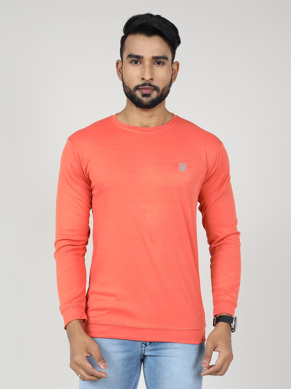     			GAME BEGINS Polyester Regular Fit Self Design Full Sleeves Men's T-Shirt - Orange ( Pack of 1 )