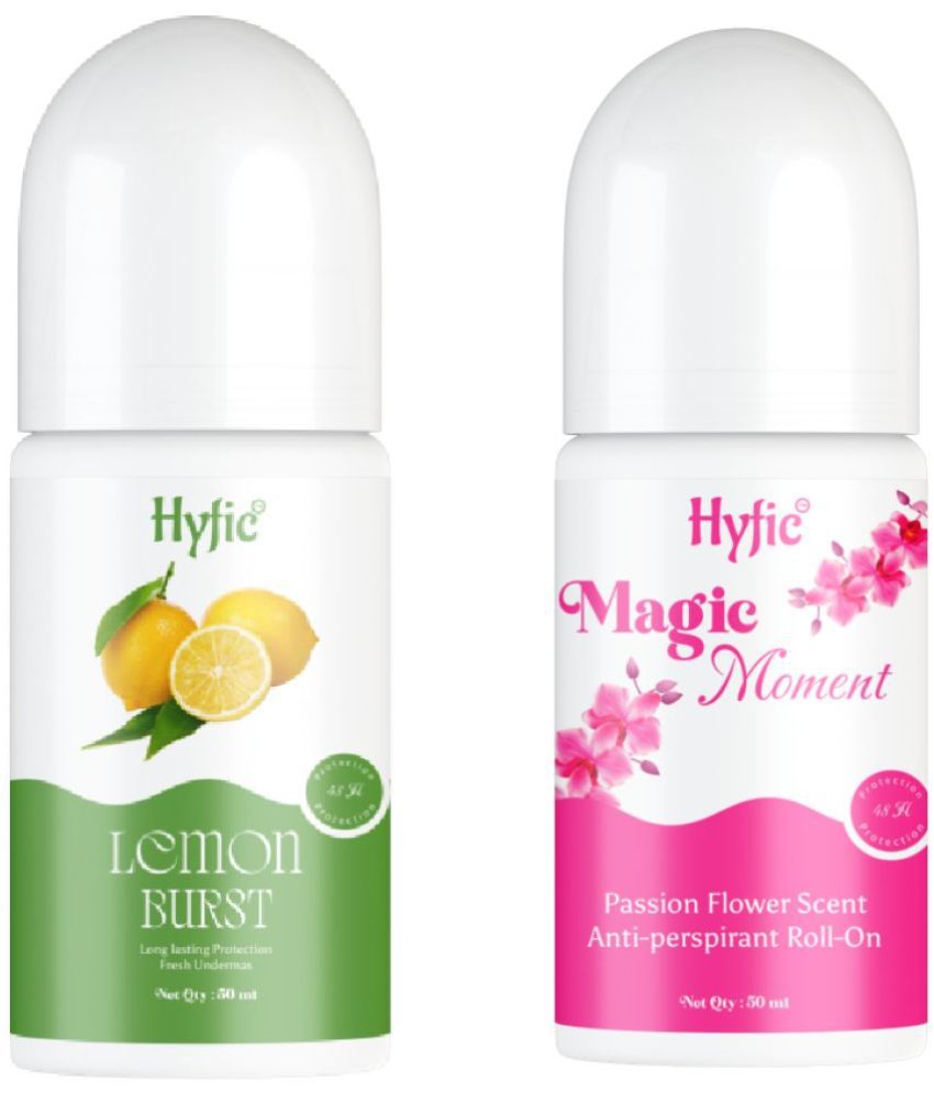     			HYFIC Magic Moment & Lemon burst Aluminum-Free Silicone-Free Lemon Burst Underarms Roll On with 5% AHA and Kojic Extract for Soft, Smooth, and Fresh Underarms All Day For Unisex PACK OF 2