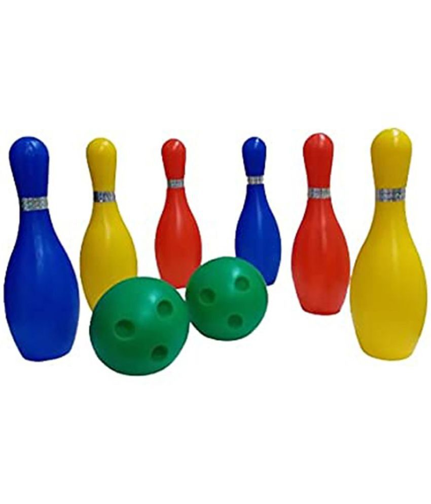     			RAINBOW RIDERS Junior Bowling Set With PVC Packing With 6Pcs Hit Pins & 2 Hit Balls, For  Boys & Girls Age 2, 3, 4, 5, 6, 7, 8 Plastic  Multicolour  Indoor Outdoor Gaming Toy Pack of 1
