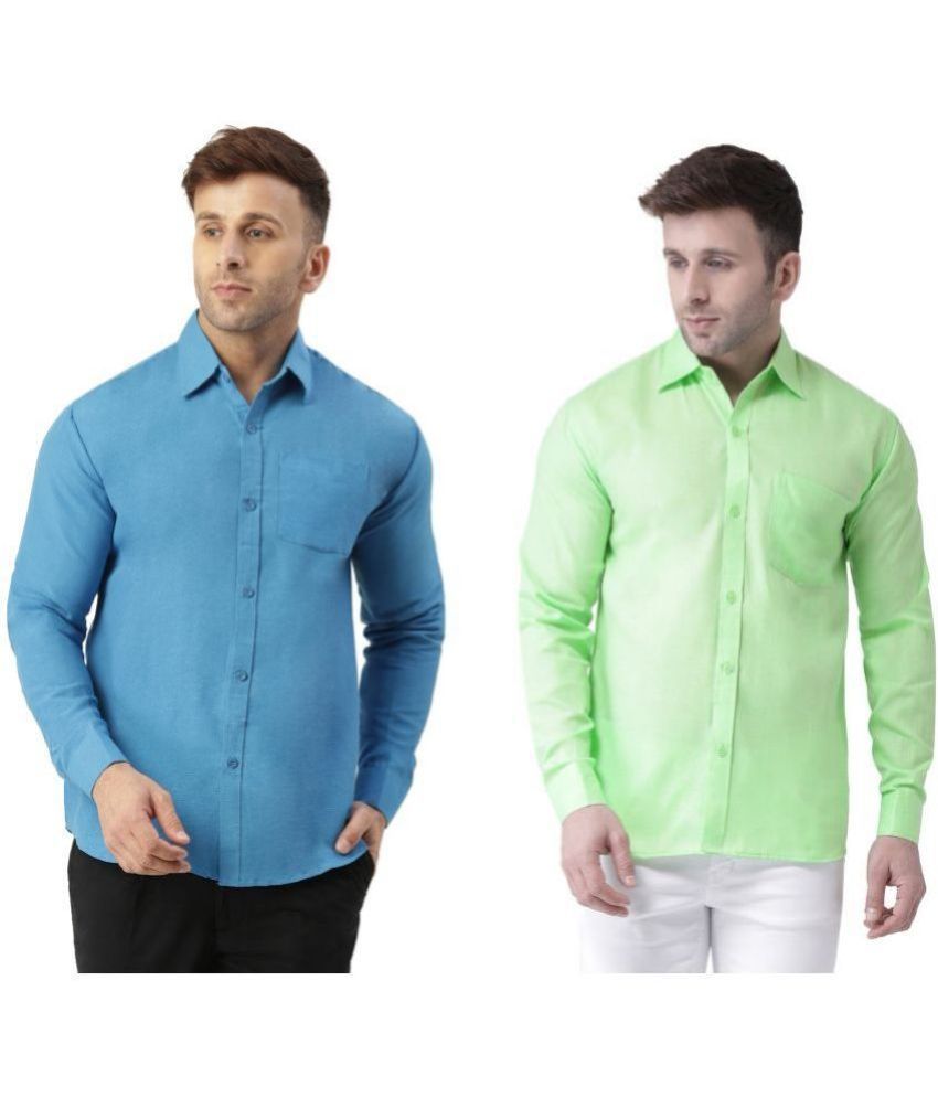     			RIAG 100% Cotton Regular Fit Solids Full Sleeves Men's Casual Shirt - Fluorescent Green ( Pack of 2 )