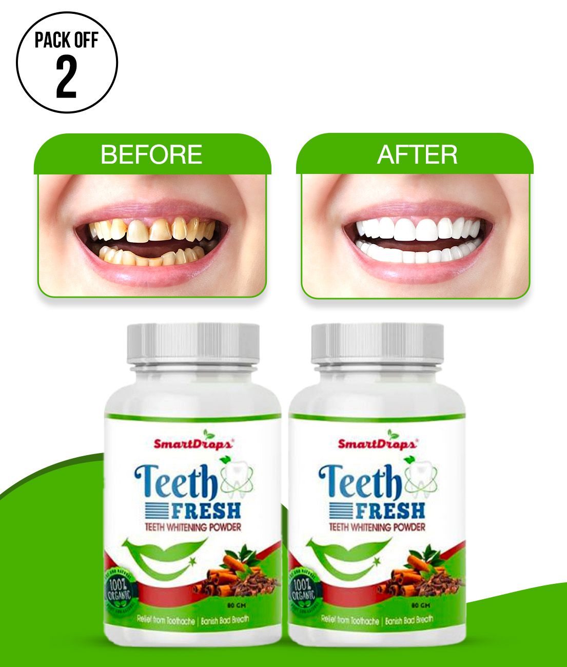     			Smartdrops Activated Charcoal Teeth Powder For Teeth Whitening Powder 80gm Pack of 2