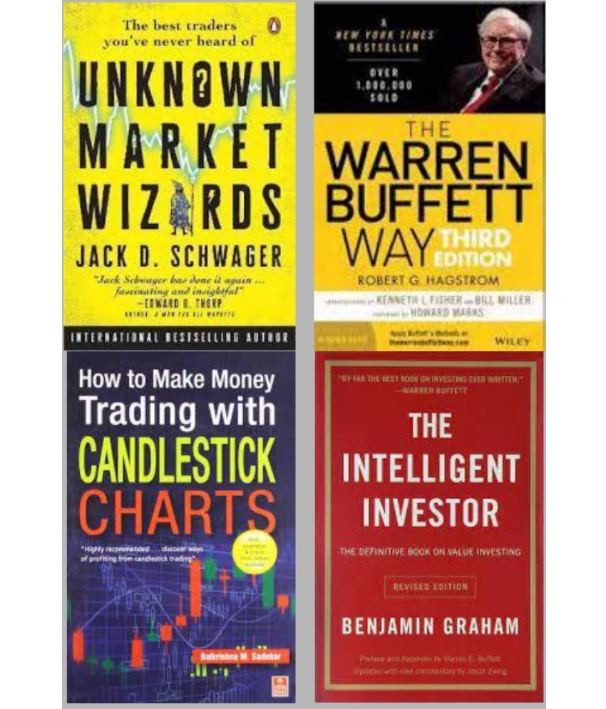     			Unknown Market Wizards + he warren buffett way + How to Make Money Trading with Candlestick Charts + The Intelligent Investor