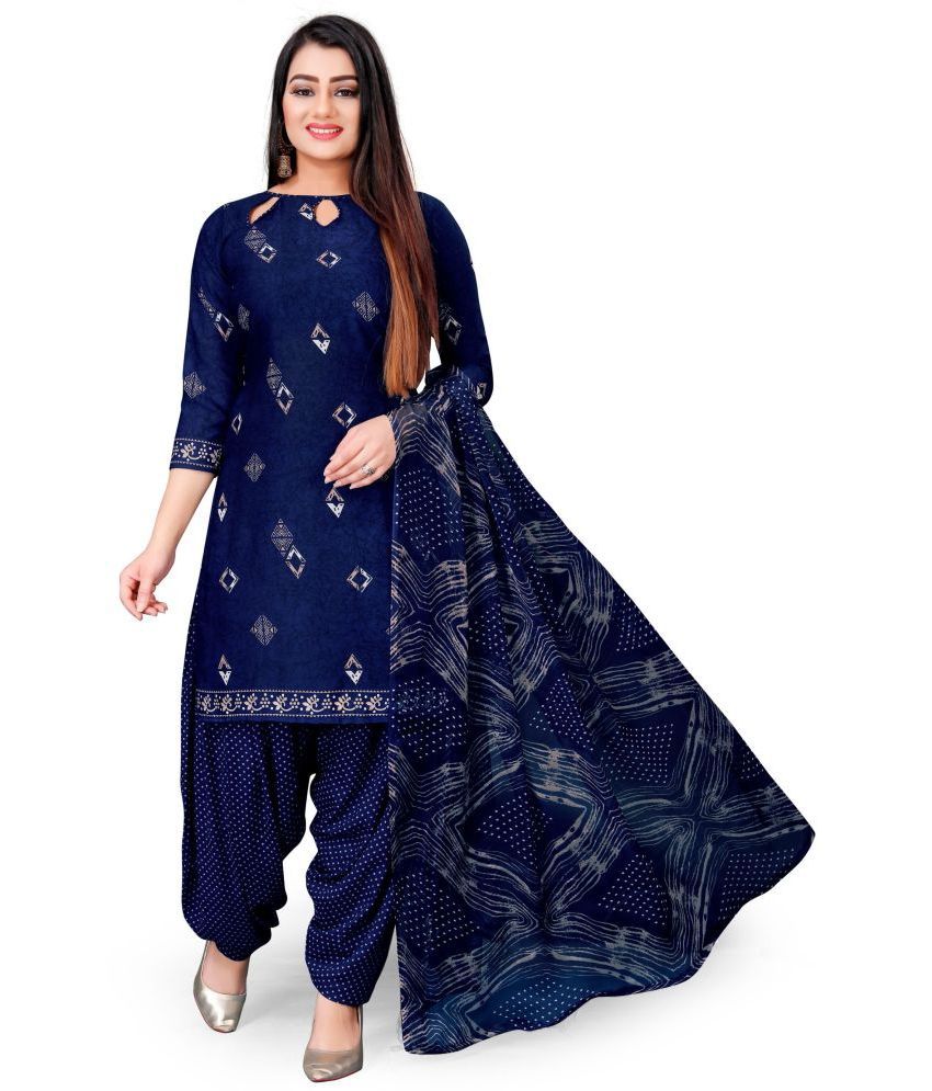     			WOW ETHNIC Unstitched Crepe Printed Dress Material - Blue ( Pack of 1 )