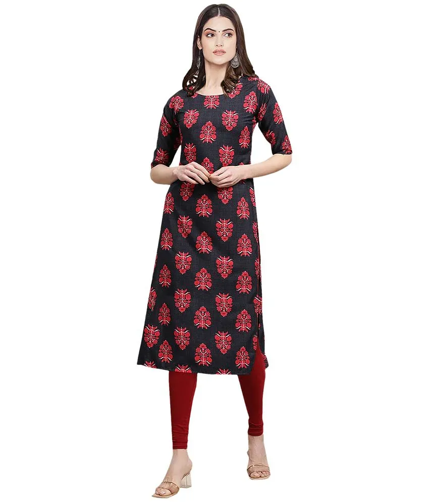 1 Stop Fashion Crepe Printed Straight Women s Kurti Multicolor Pack of 1