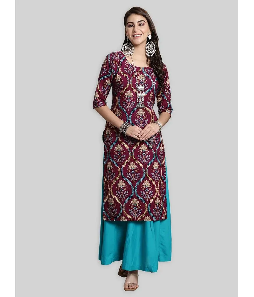 1 Stop Fashion Crepe Printed Straight Women s Kurti Purple Pack of 1