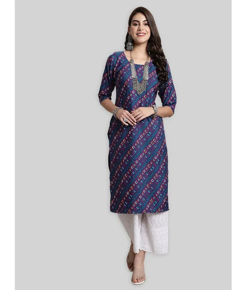 1 Stop Fashion Crepe Printed Straight Women s Kurti Blue Pack