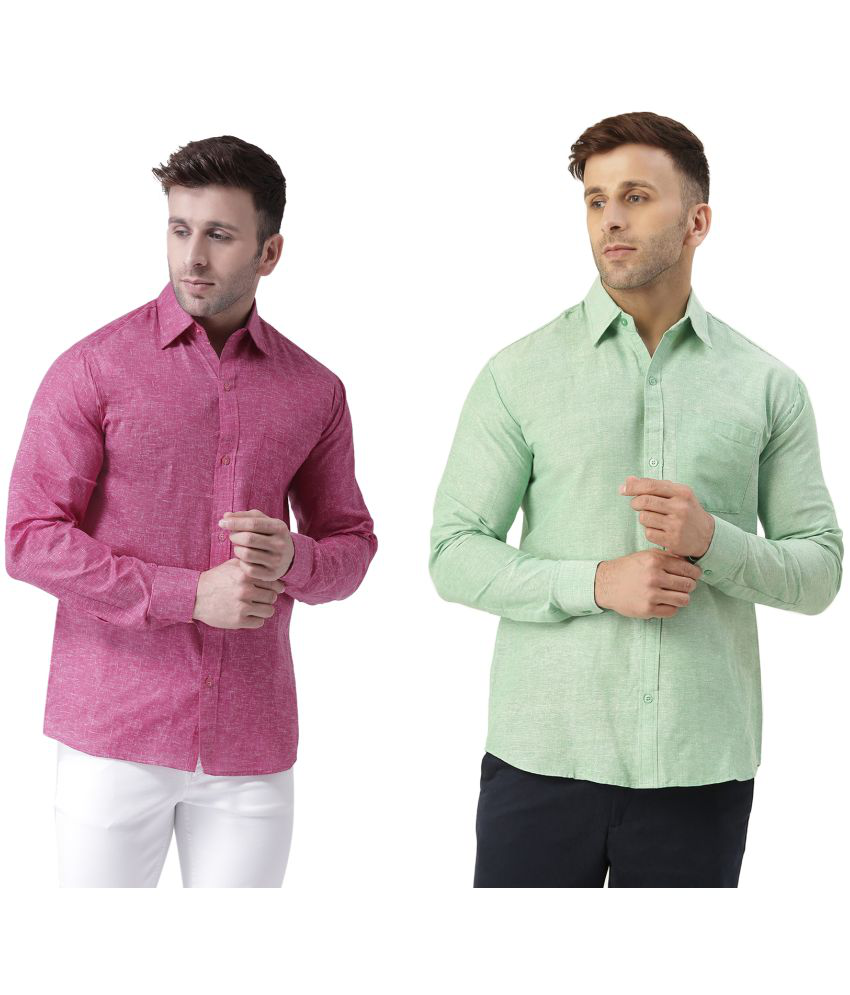     			KLOSET By RIAG 100% Cotton Regular Fit Self Design Full Sleeves Men's Casual Shirt - Green ( Pack of 2 )