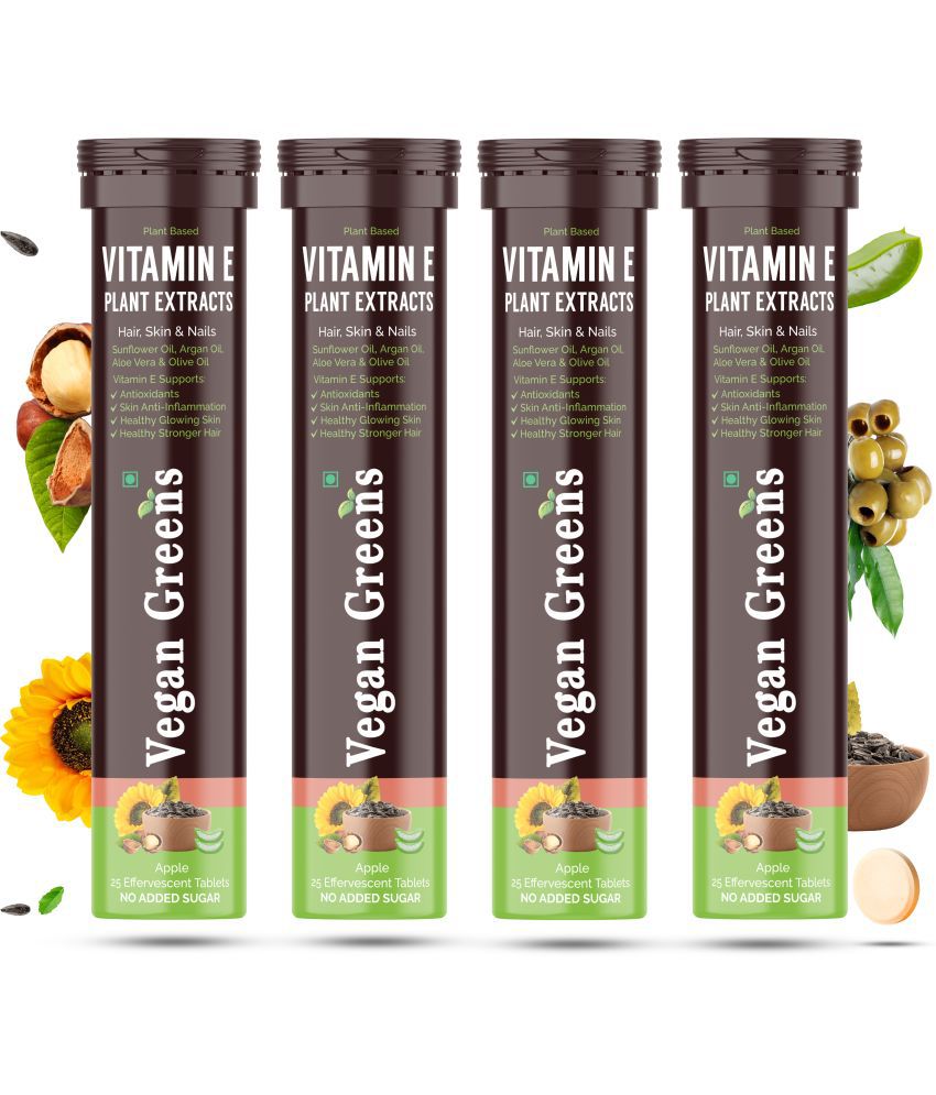     			Vegan Greens Plant Based Vitamin E Hair Growth & Skin Glow 100 Effervescent Orange 100 no.s Orange Minerals Tablets