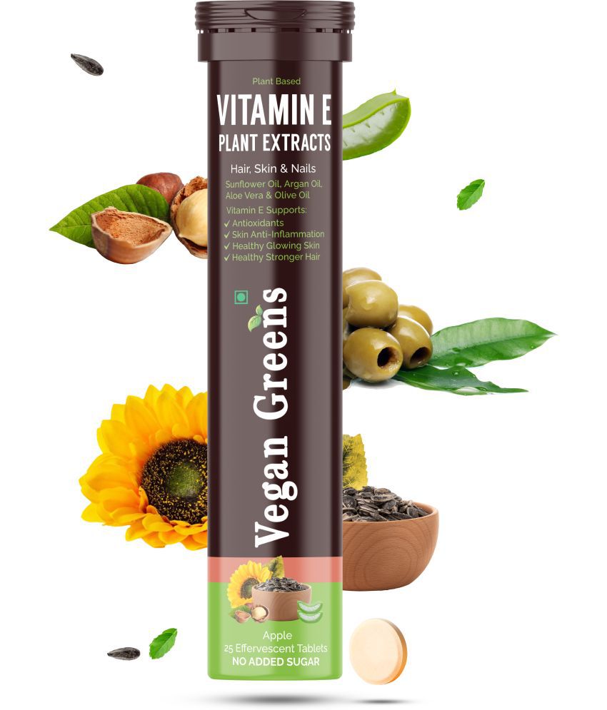     			Vegan Greens Plant Based Vitamin E Hair Growth & Skin Glow 25 Effervescent Orange 25 no.s Orange Minerals Tablets