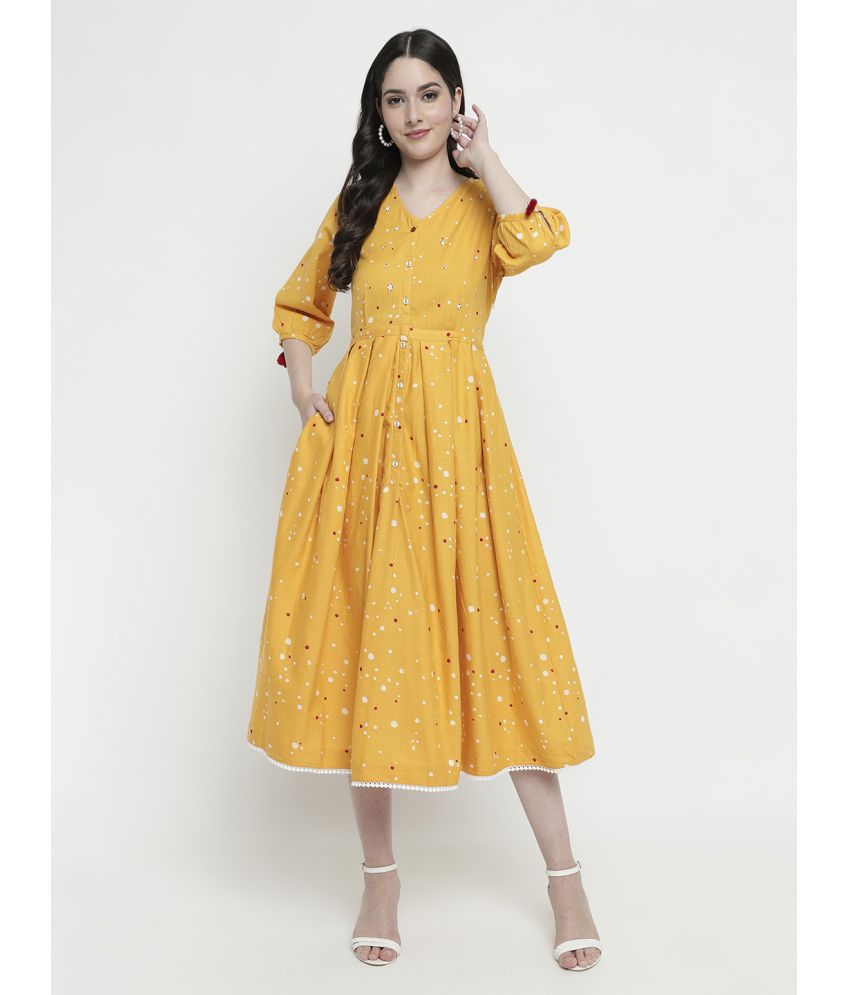     			aayusika Cotton Blend Printed Midi Women's Gown - Yellow ( Pack of 1 )