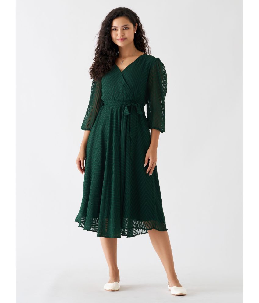     			aask Polyester Blend Embroidered Knee Length Women's Fit & Flare Dress - Green ( Pack of 1 )