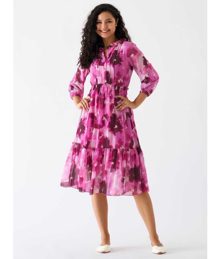     			aask Polyester Blend Printed Knee Length Women's Fit & Flare Dress - Pink ( Pack of 1 )