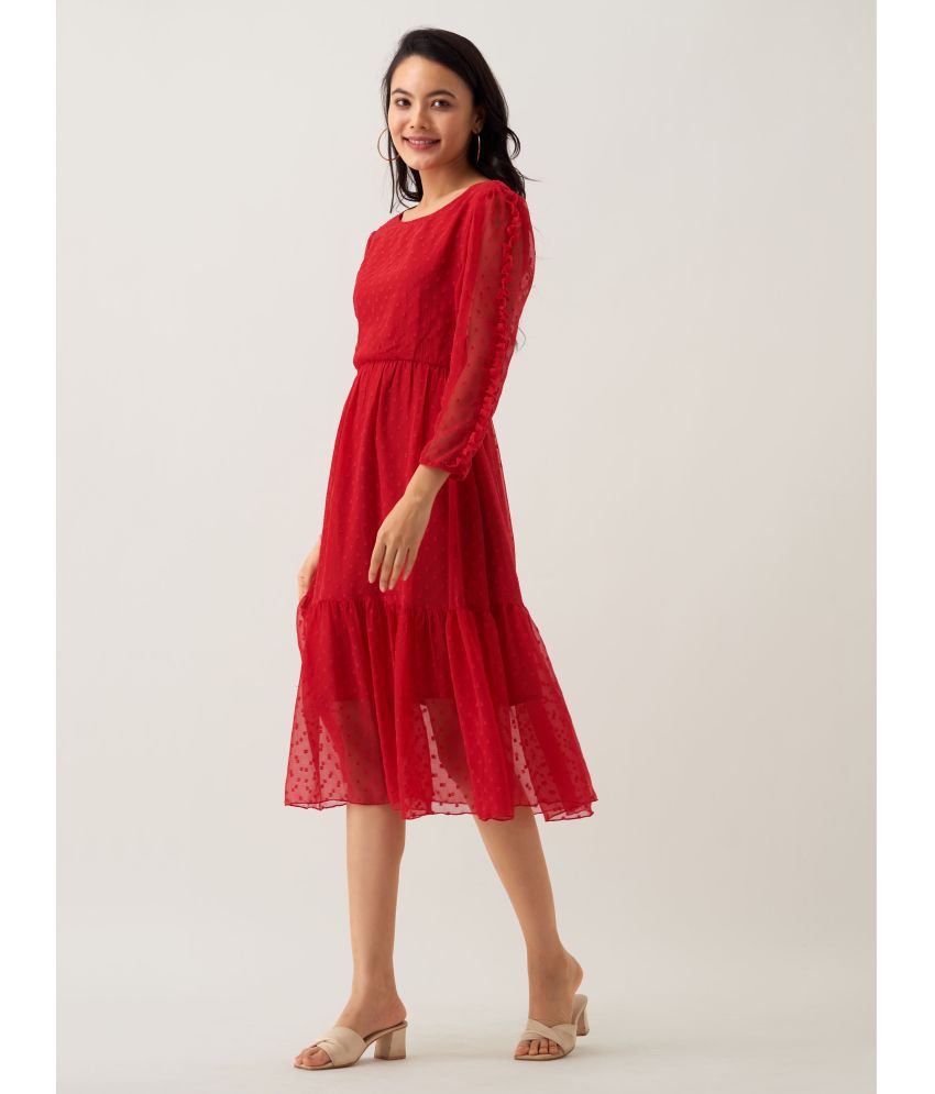     			aask Polyester Blend Solid Knee Length Women's Fit & Flare Dress - Red ( Pack of 1 )