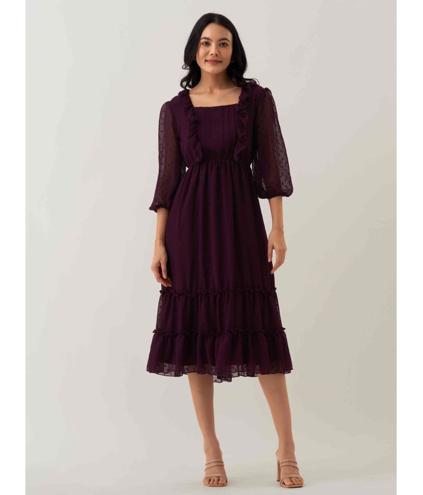     			aask Polyester Blend Solid Knee Length Women's Fit & Flare Dress - Wine ( Pack of 1 )