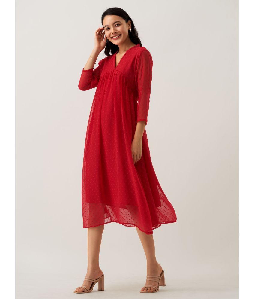     			aask Polyester Blend Solid Knee Length Women's Fit & Flare Dress - Red ( Pack of 1 )