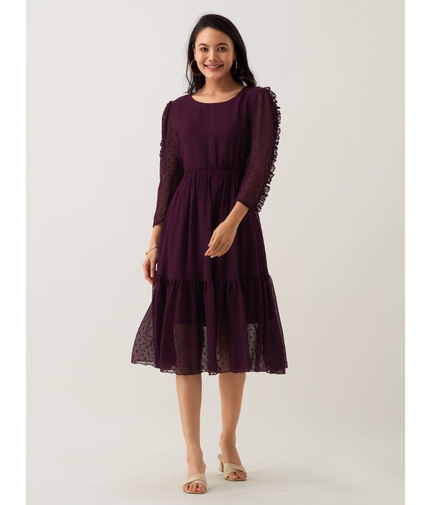     			aask Polyester Blend Solid Knee Length Women's Fit & Flare Dress - Purple ( Pack of 1 )