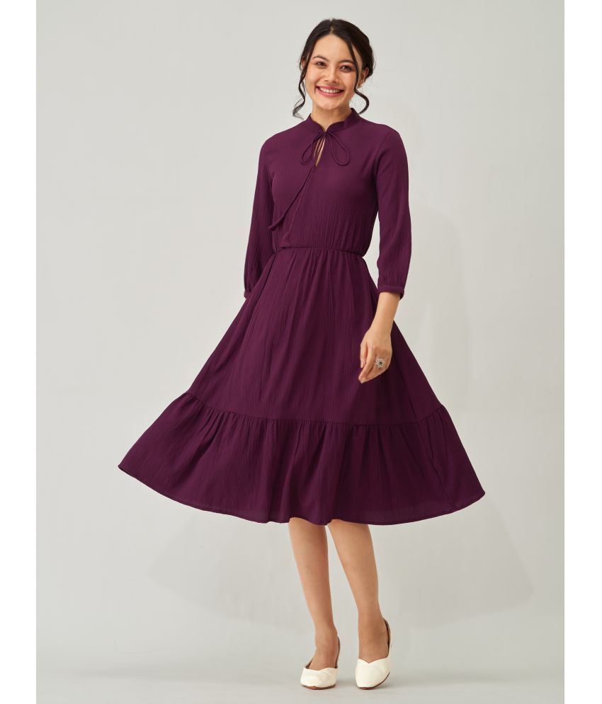     			aask Polyester Blend Solid Knee Length Women's Fit & Flare Dress - Magenta ( Pack of 1 )