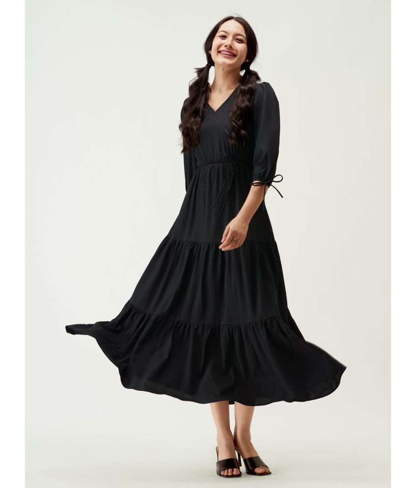     			aask Polyester Blend Solid Knee Length Women's Fit & Flare Dress - Black ( Pack of 1 )