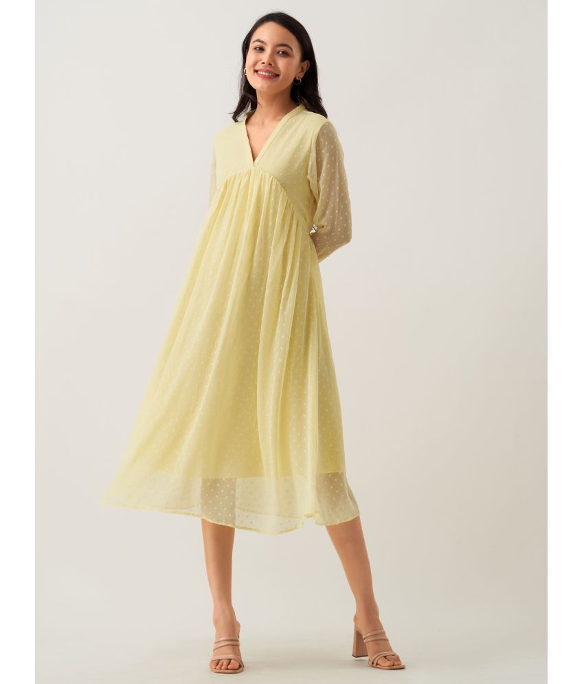     			aask Polyester Blend Solid Knee Length Women's Fit & Flare Dress - Yellow ( Pack of 1 )