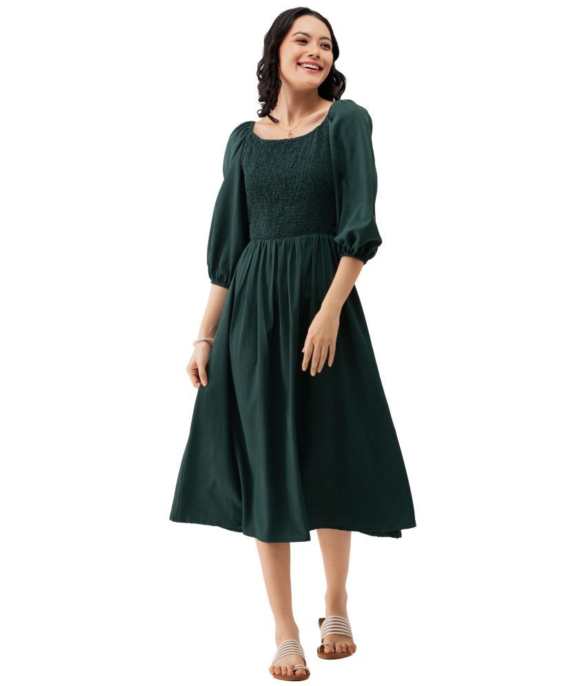     			aask Polyester Blend Solid Knee Length Women's Fit & Flare Dress - Green ( Pack of 1 )