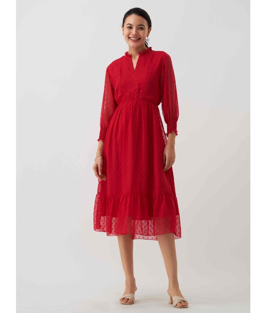     			aask Polyester Blend Solid Knee Length Women's Fit & Flare Dress - Red ( Pack of 1 )