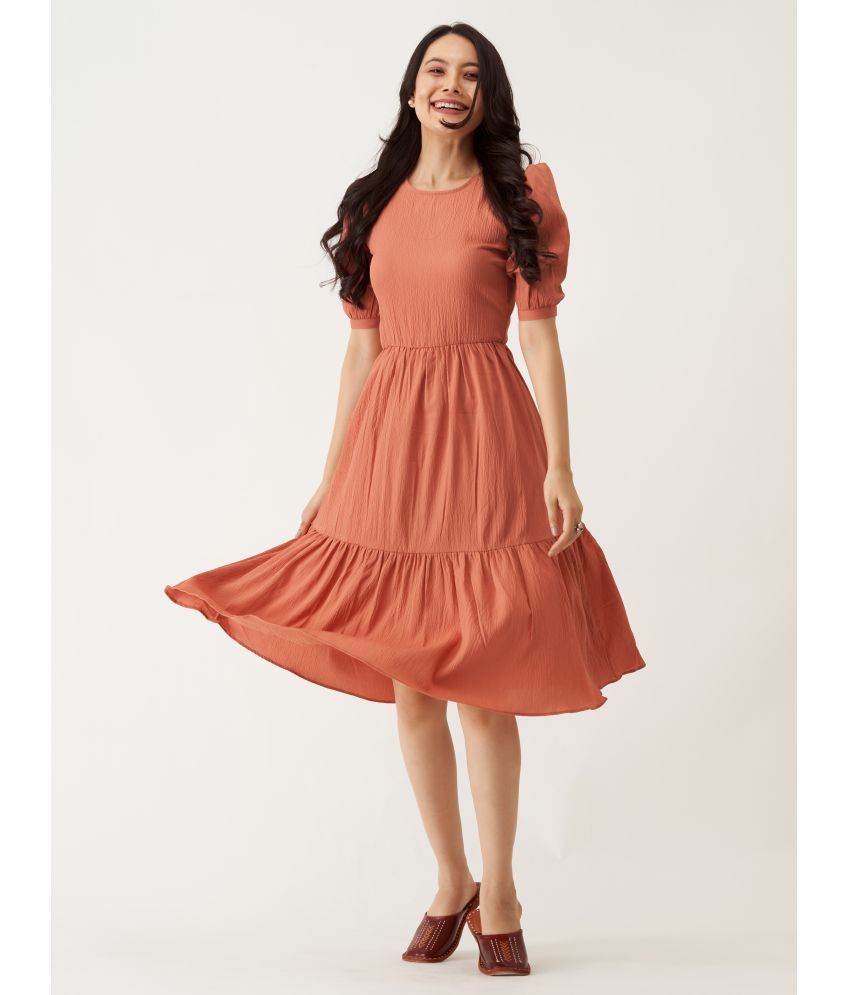     			aask Polyester Blend Solid Knee Length Women's Fit & Flare Dress - Rust ( Pack of 1 )