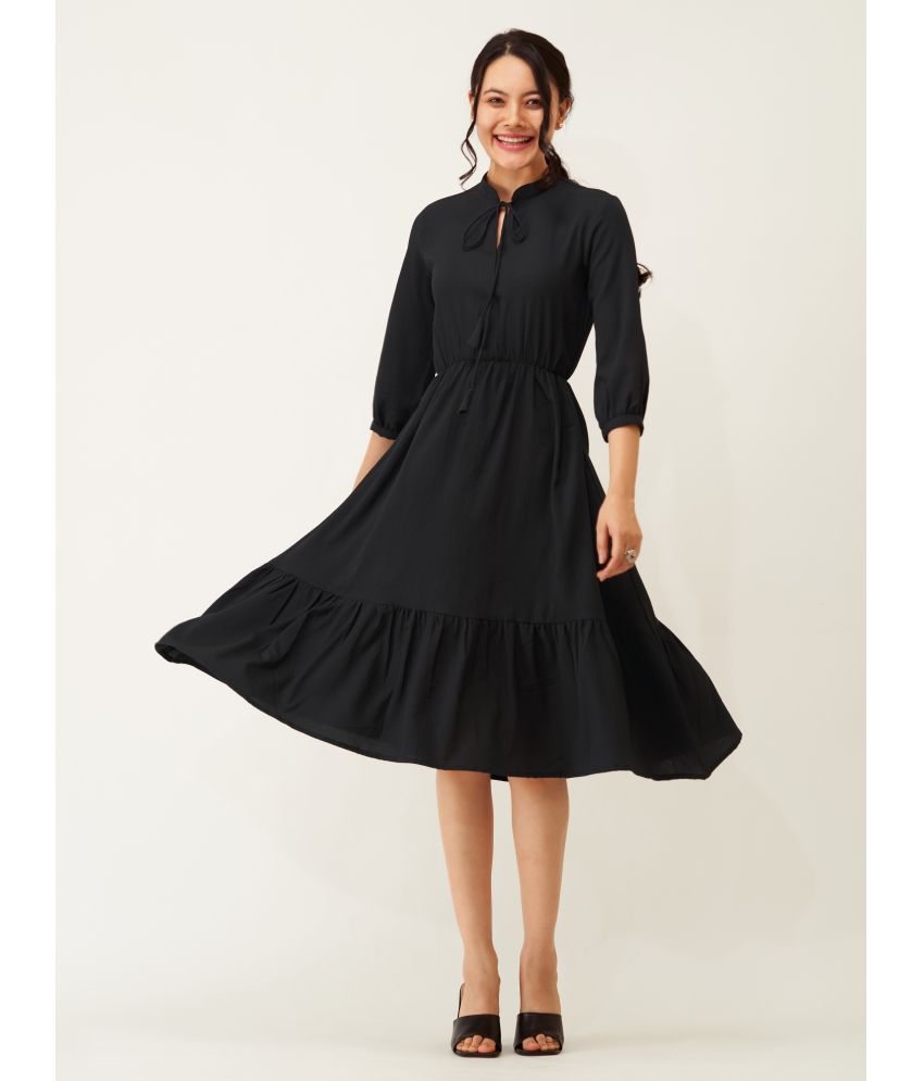     			aask Polyester Blend Solid Knee Length Women's Fit & Flare Dress - Black ( Pack of 1 )