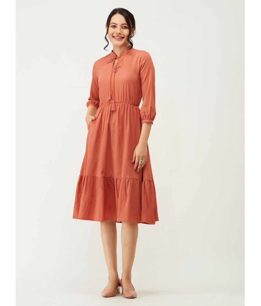     			aask Polyester Blend Solid Knee Length Women's Fit & Flare Dress - Rust ( Pack of 1 )