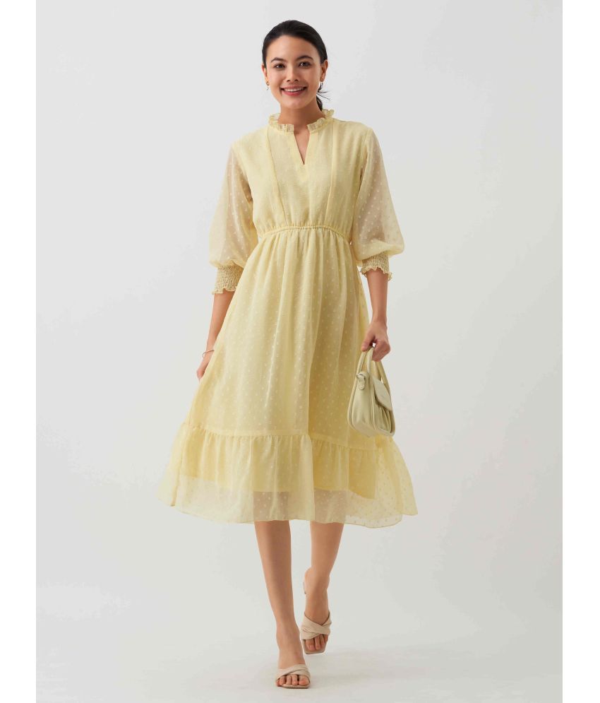     			aask Polyester Blend Solid Knee Length Women's Fit & Flare Dress - Yellow ( Pack of 1 )