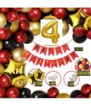 KR Solid fourth 4th Happy Birthday Balloons Decoration Kit Combo 56 PC , 1 Letters Banner, 2 Star, 2 ( 1 PC ) Number Foil, 1Glue Dot, 1Arch, HD Metallic 10 Inch Red, Black & Gold Balloons 50 Pcs Balloons For Boys Girl Kids Baby