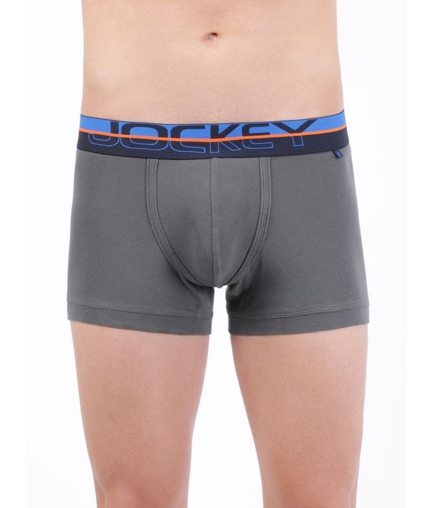     			Jockey FP03 Men Super Combed Cotton Rib Solid Trunk with Ultrasoft Waistband - Smooth Grey