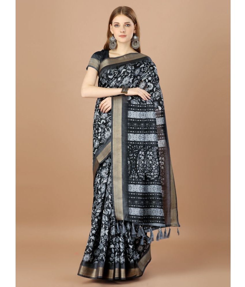     			Rekha Maniyar Fashions Silk Printed Saree With Blouse Piece - Black ( Pack of 1 )