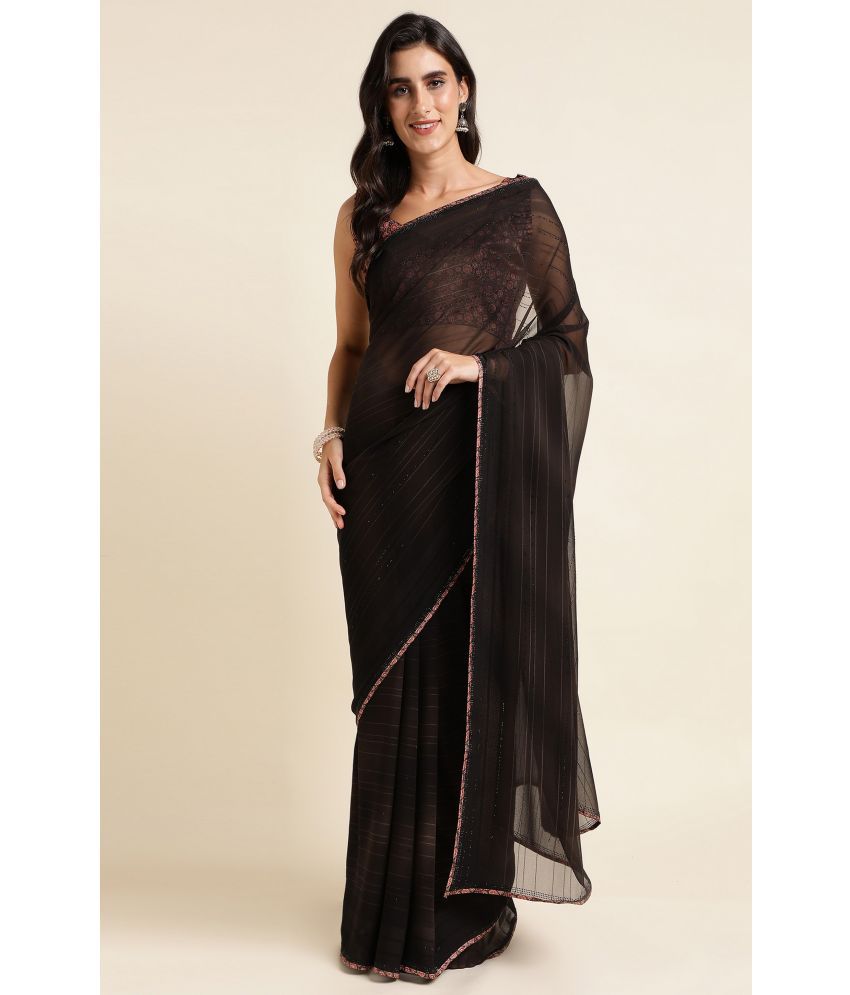     			Rekha Maniyar Georgette Embellished Saree With Blouse Piece - Black ( Pack of 1 )