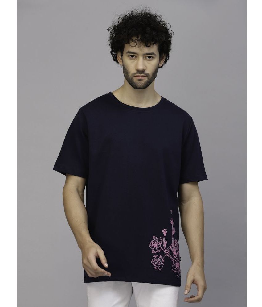     			Rigo 100% Cotton Oversized Fit Printed Half Sleeves Men's T-Shirt - Navy ( Pack of 1 )