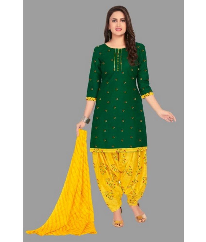     			SIMMU Cotton Printed Kurti With Patiala Women's Stitched Salwar Suit - Green ( Pack of 1 )
