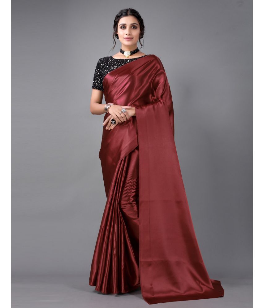     			VANRAJ CREATION Satin Solid Saree With Blouse Piece - Maroon ( Pack of 1 )