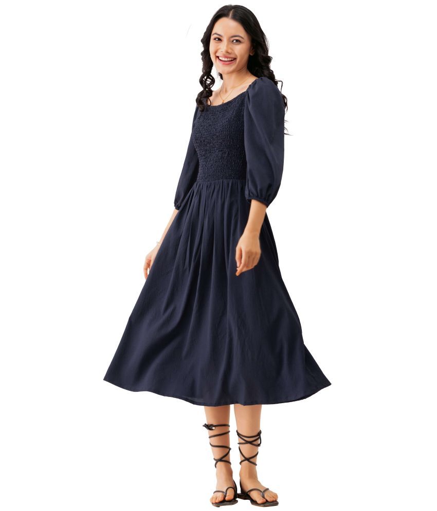     			aask Polyester Blend Solid Knee Length Women's Fit & Flare Dress - Navy Blue ( Pack of 1 )