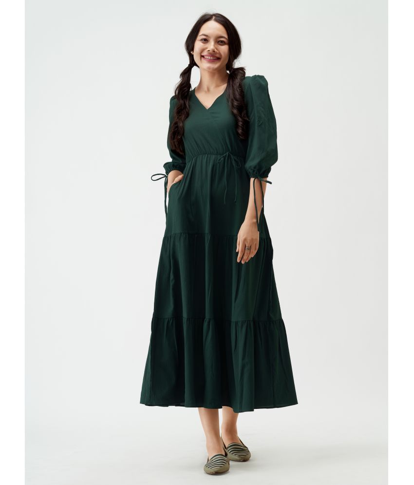     			aask Polyester Blend Solid Knee Length Women's Fit & Flare Dress - Green ( Pack of 1 )