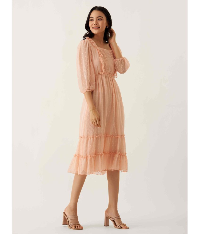     			aask Polyester Blend Solid Knee Length Women's Fit & Flare Dress - Peach ( Pack of 1 )
