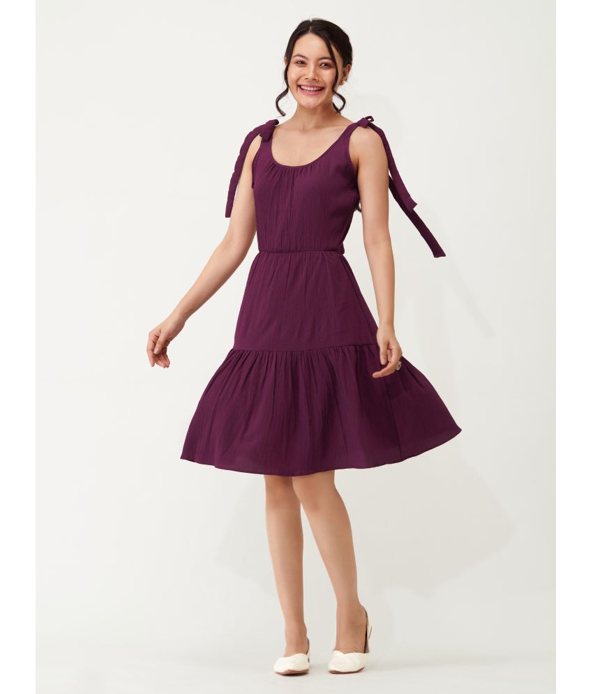     			aask Polyester Blend Solid Knee Length Women's Fit & Flare Dress - Purple ( Pack of 1 )