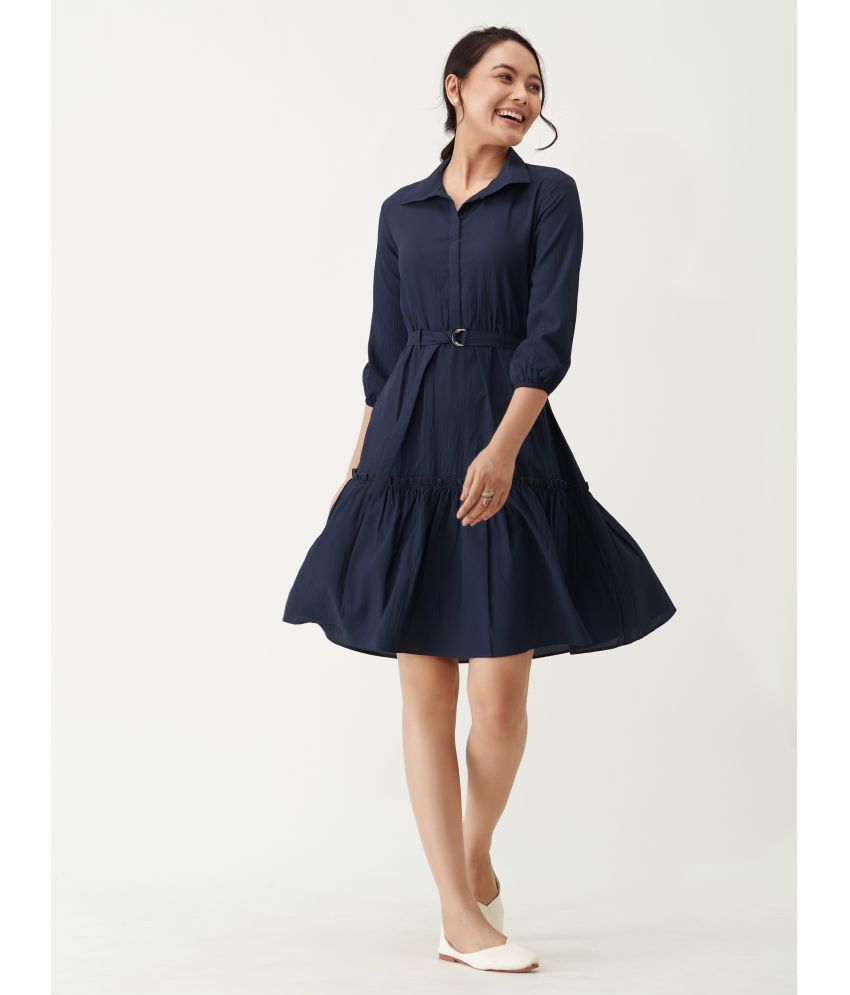     			aask Polyester Blend Solid Knee Length Women's Fit & Flare Dress - Navy Blue ( Pack of 1 )