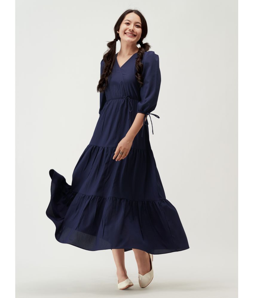     			aask Polyester Blend Solid Knee Length Women's Fit & Flare Dress - Navy Blue ( Pack of 1 )