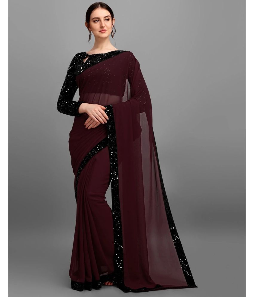    			Aika Georgette Embellished Saree With Blouse Piece - Wine ( Pack of 1 )