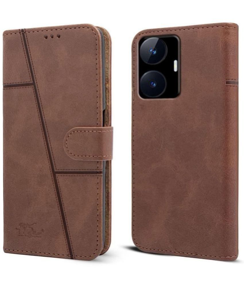     			NBOX Brown Flip Cover Artificial Leather Compatible For Realme C55 ( Pack of 1 )