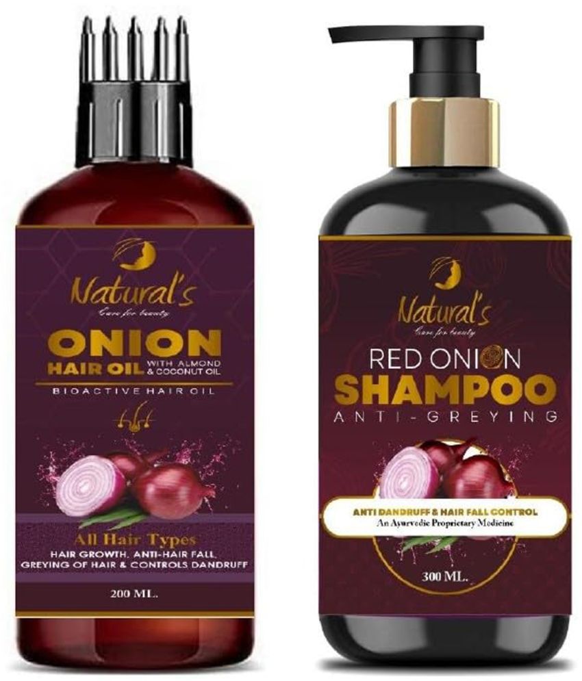     			Natural's Care for Beauty Red Onion Shampoo 300ML, Onion Hair Oil 200Ml Combo Pack (Pack Of 2)