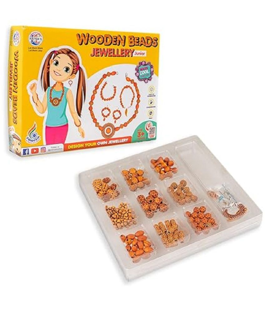     			RATNA'S Wooden Beads Jewellery Junior Art & Craft DIY Kit for Girls to Make Necklaces, Earnings, Bracelets, etc Using Different Beads