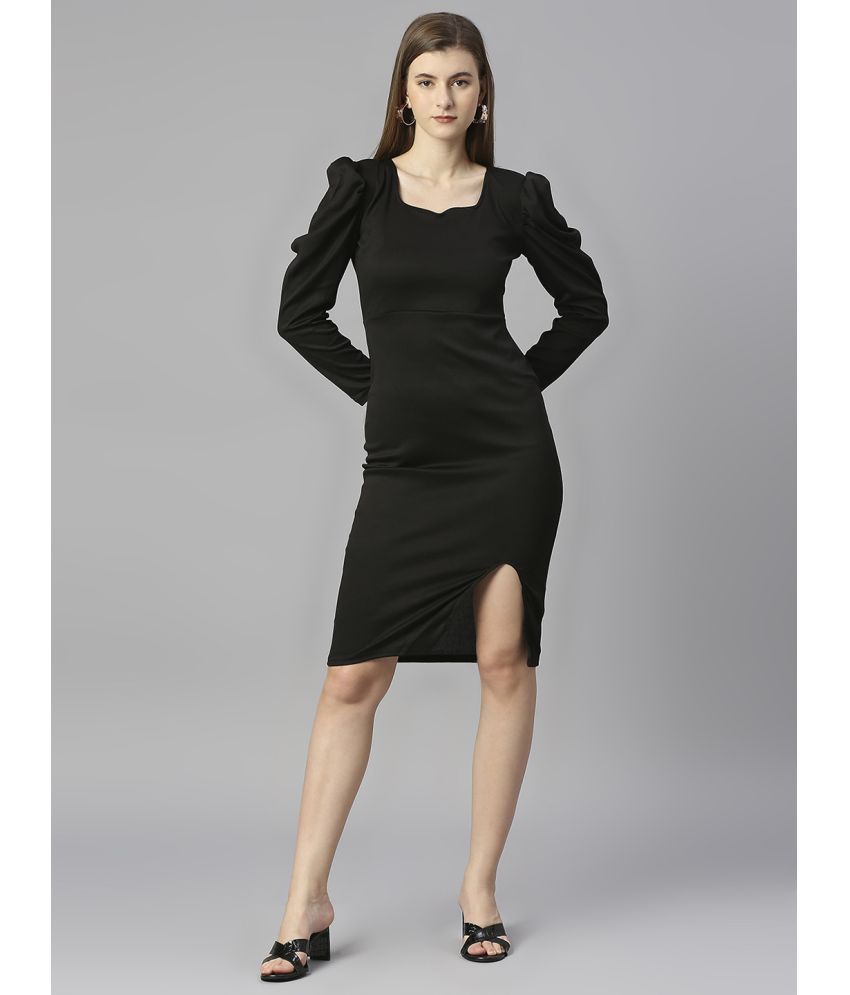     			Sanwariya Silks Lycra Solid Knee Length Women's Side Slit Dress - Black ( Pack of 1 )