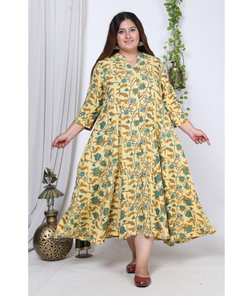     			Swasti Cotton Blend Printed Anarkali Women's Kurti - Yellow ( Pack of 1 )